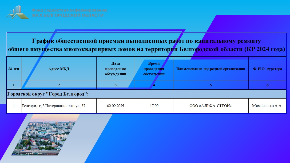 График общественной приемки на 2 сентября