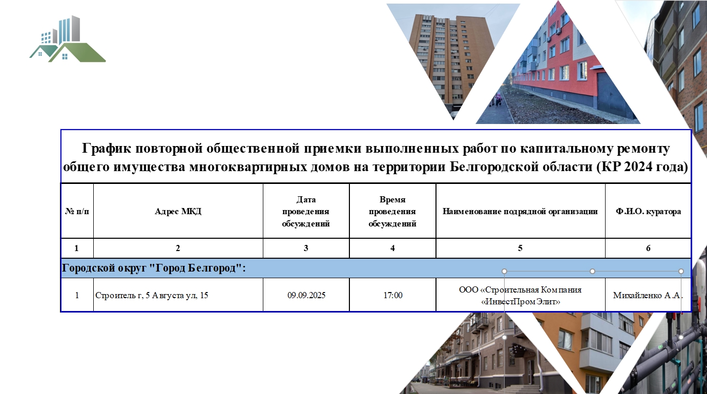 График общественной приемки на 9 сентября