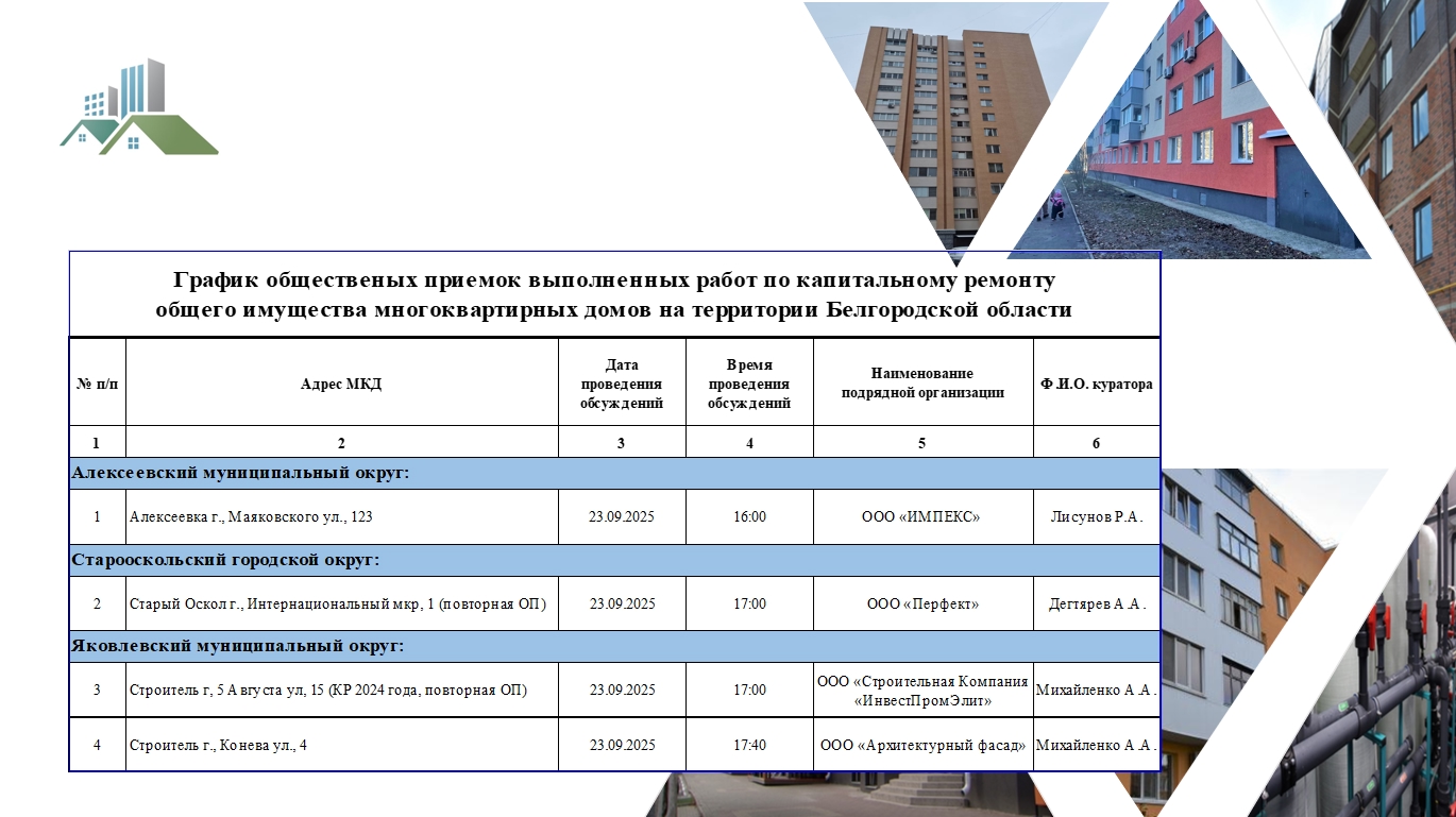 График общественной приемки на 23 сентября